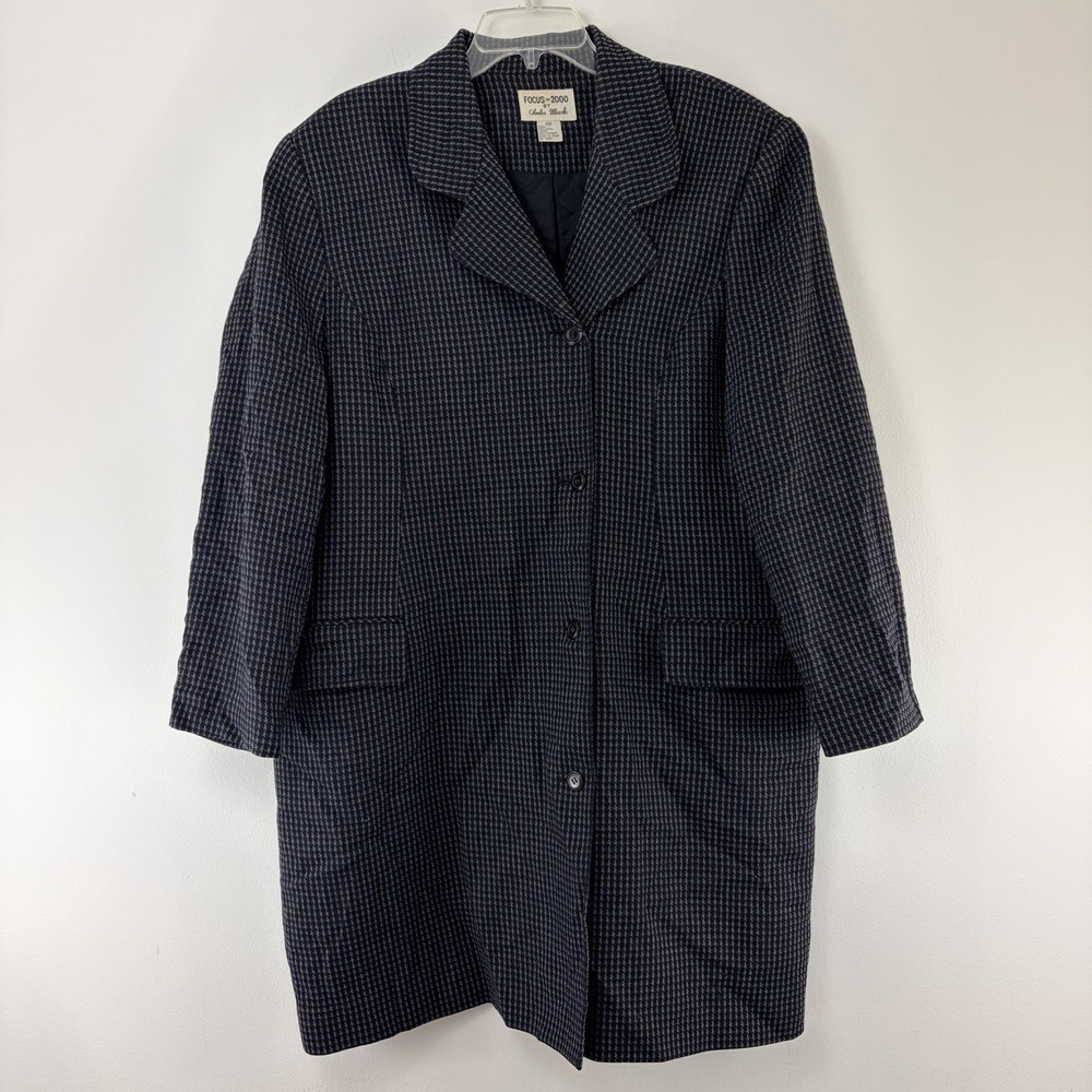 Focus 2000 by Charles Illbeck Women's Wool Coat Navy Patterned‎ Vintage Size 22W